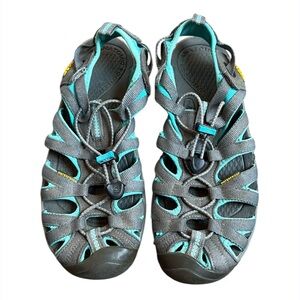 Keen Whisper Sandals Women’s 8 Gray Teal Waterproof Open Hiking Sandals